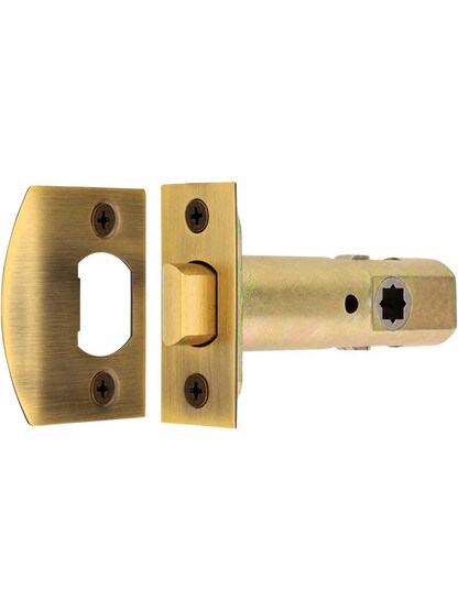 Premium Tubular Door Latch with Solid Brass Face and Strike Plates in Antique Brass.